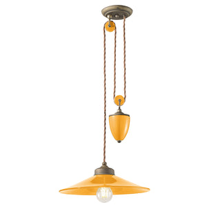 Lampadario Vintage Colors Saliscendi Ferro E Ceramica Giallo 1 Luce E27