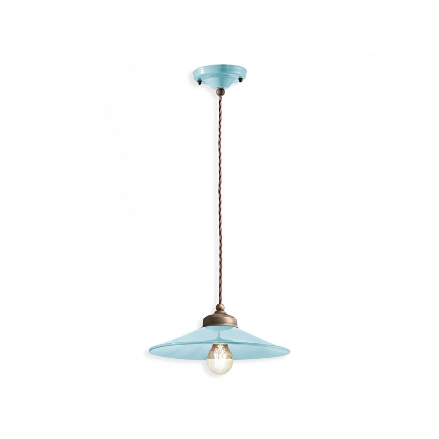 Lampadario Vintage Colors Ferro E Ceramica Azzurro 1 Luce E27 30Cm
