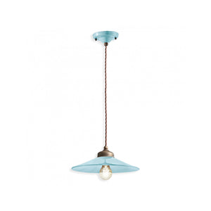 Lampadario Vintage Colors Ferro E Ceramica Azzurro 1 Luce E27 30Cm