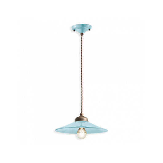 Lampadario Vintage Colors Ferro E Ceramica Azzurro 1 Luce E27 30Cm