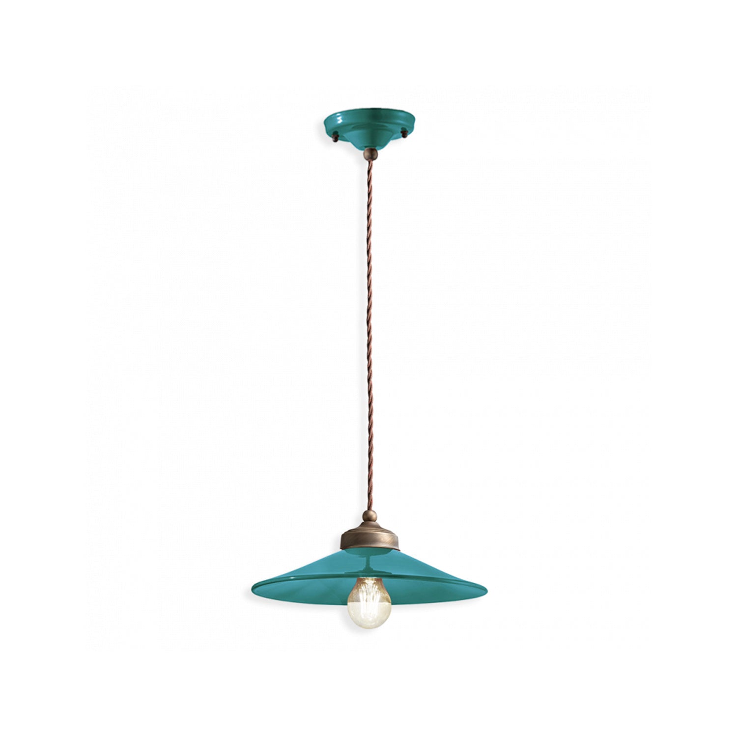 Lampadario Vintage Colors Ferro E Ceramica Verde Petrolio 1 Luce E27 30Cm