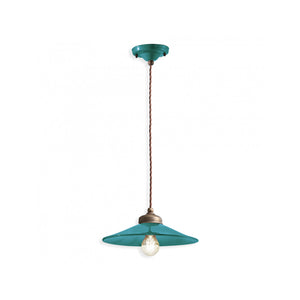 Lampadario Vintage Colors Ferro E Ceramica Verde Petrolio 1 Luce E27 30Cm