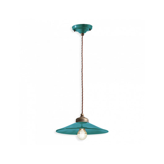 Lampadario Vintage Colors Ferro E Ceramica Verde Petrolio 1 Luce E27 30Cm