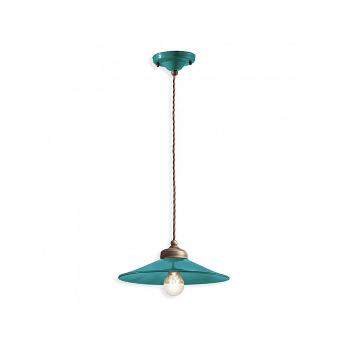 Lampadario Vintage Colors Ferro E Ceramica Verde Petrolio 1 Luce E27 30Cm
