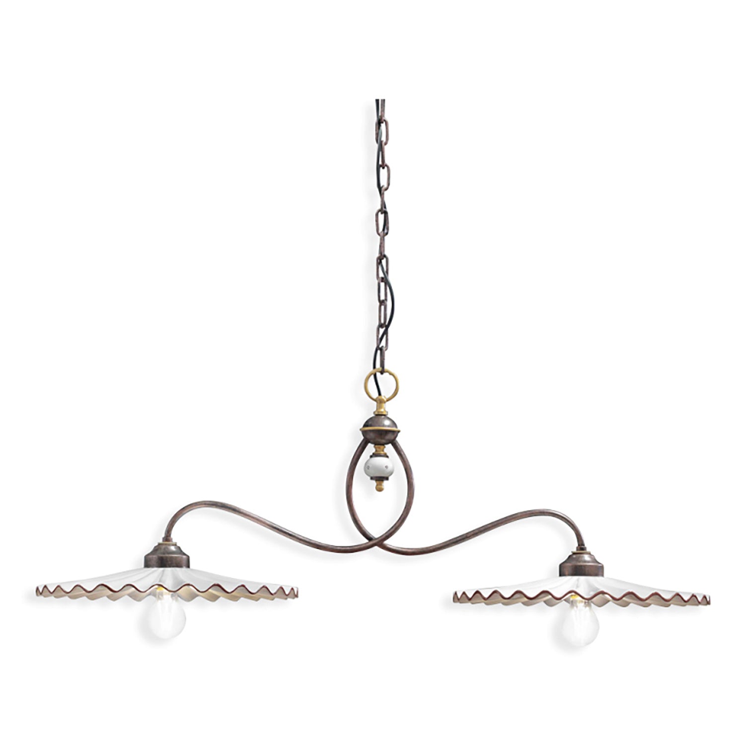 Lampadario Classico L'Aquila Metallo E Ceramica Nero Sfumato Rame 2 Luci E27