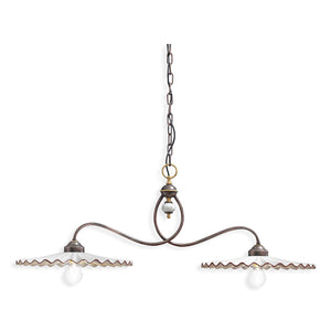 Lampadario Classico L'Aquila Metallo E Ceramica Nero Sfumato Rame 2 Luci E27