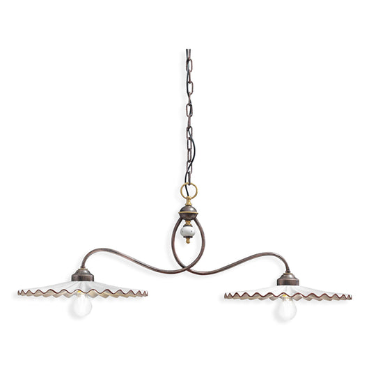 Lampadario Classico L'Aquila Metallo E Ceramica Nero Sfumato Rame 2 Luci E27