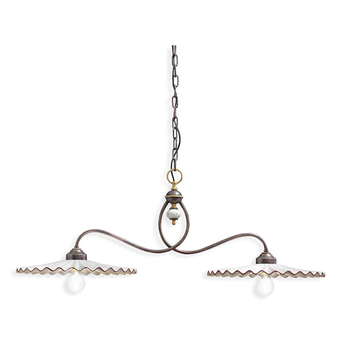 Lampadario Classico L'Aquila Metallo E Ceramica Nero Sfumato Rame 2 Luci E27