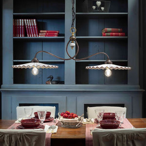 Lampadario Classico L'Aquila Metallo E Ceramica Nero Sfumato Rame 2 Luci E27