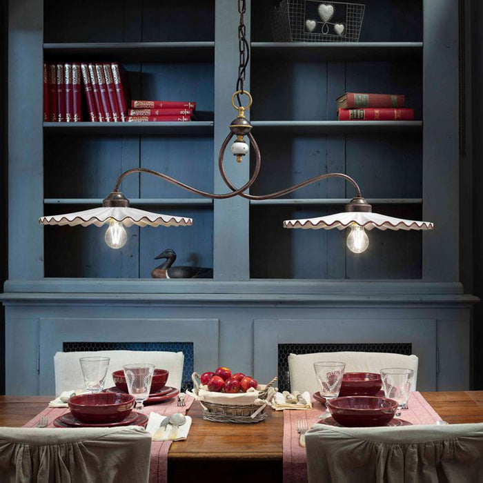 Lampadario Classico L'Aquila Metallo E Ceramica Nero Sfumato Rame 2 Luci E27