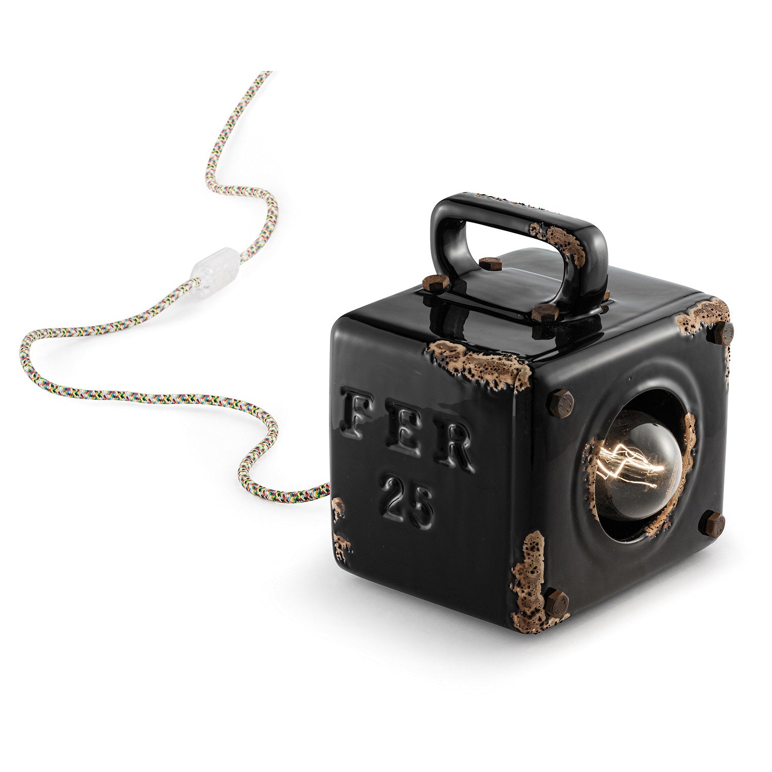 Lumetto Vintage Industrial Ferro E Ceramica Nero 1 Luce E27