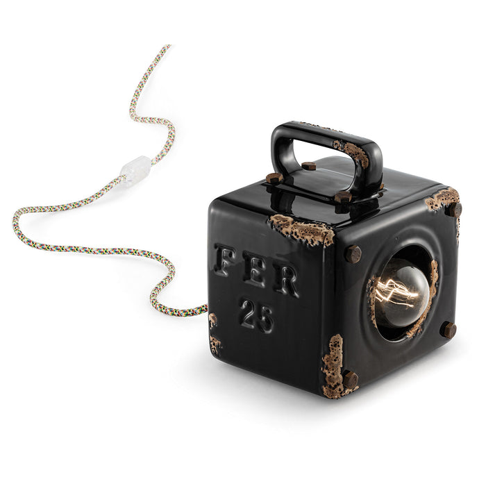 Lumetto Vintage Industrial Ferro E Ceramica Nero 1 Luce E27