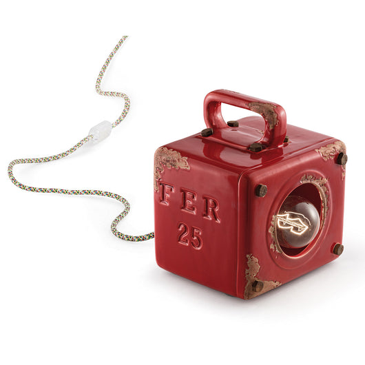 Lumetto Vintage Industrial Ferro E Ceramica Rosso 1 Luce E27