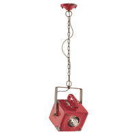 Lampadario Vintage Industrial Ferro E Ceramica Rosso 1 Luce E27