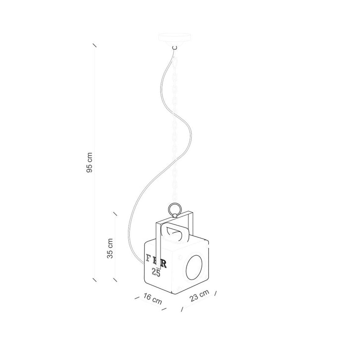 Lampadario Vintage Industrial Cubica Ferro E Ceramica Verde 1 Luce E27