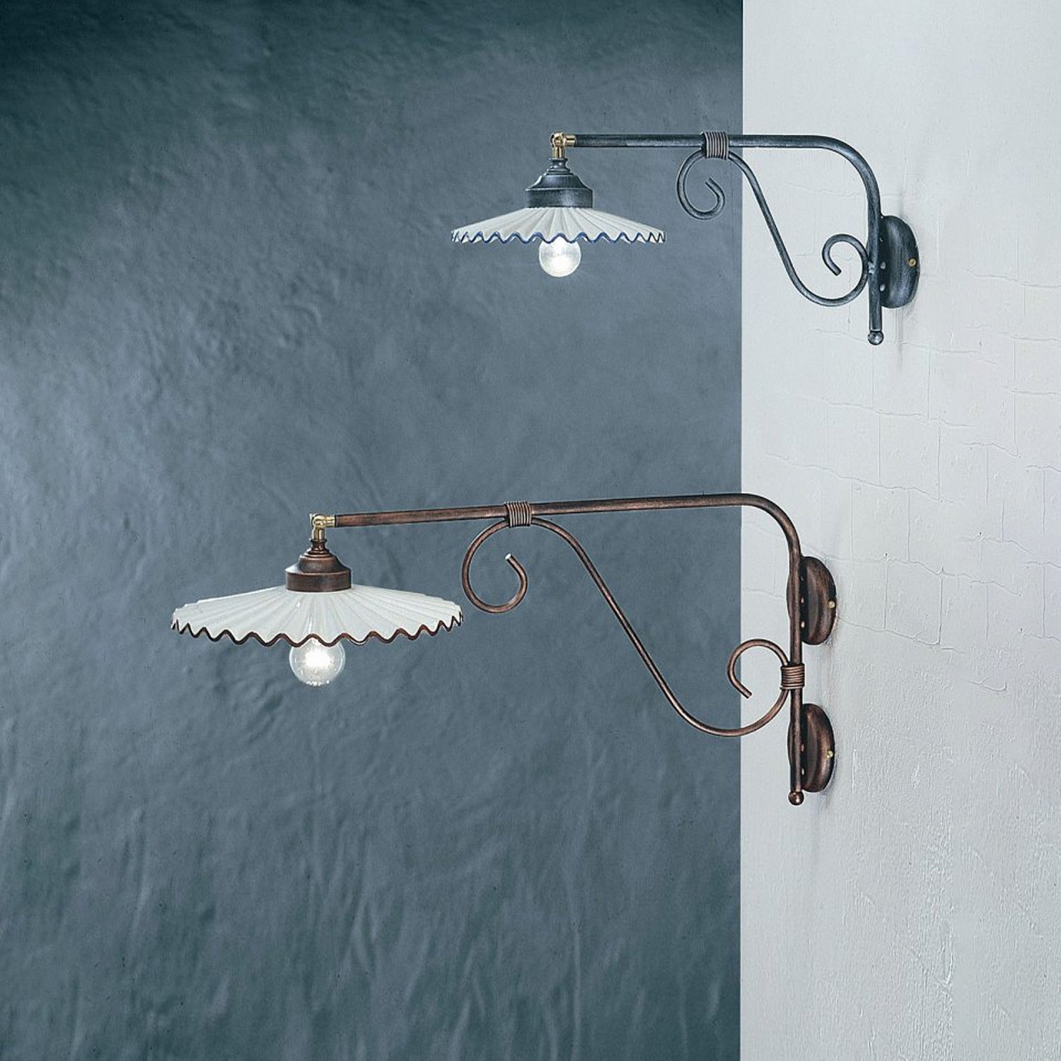 Applique Classica L'Aquila Metallo E Ceramica Nero Sfumato Argento 1 Luce E27