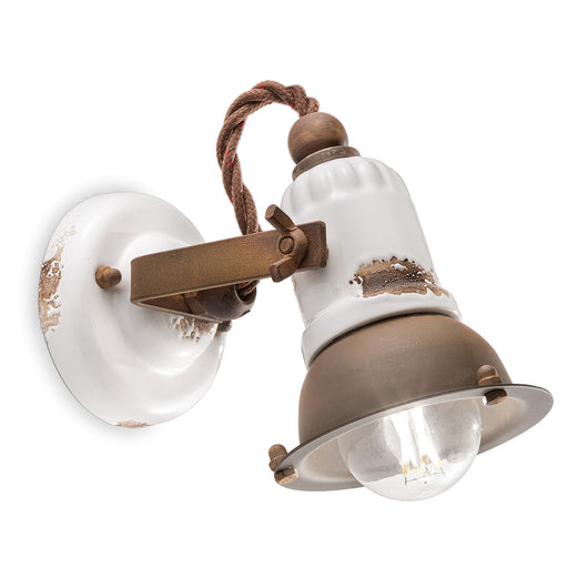 Applique Vintage Loft Ferro E Ceramica Bianco 1 Luce E14