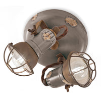 Plafoniera Vintage Loft Ferro E Ceramica Con Rete Tortora 2 Luci E14