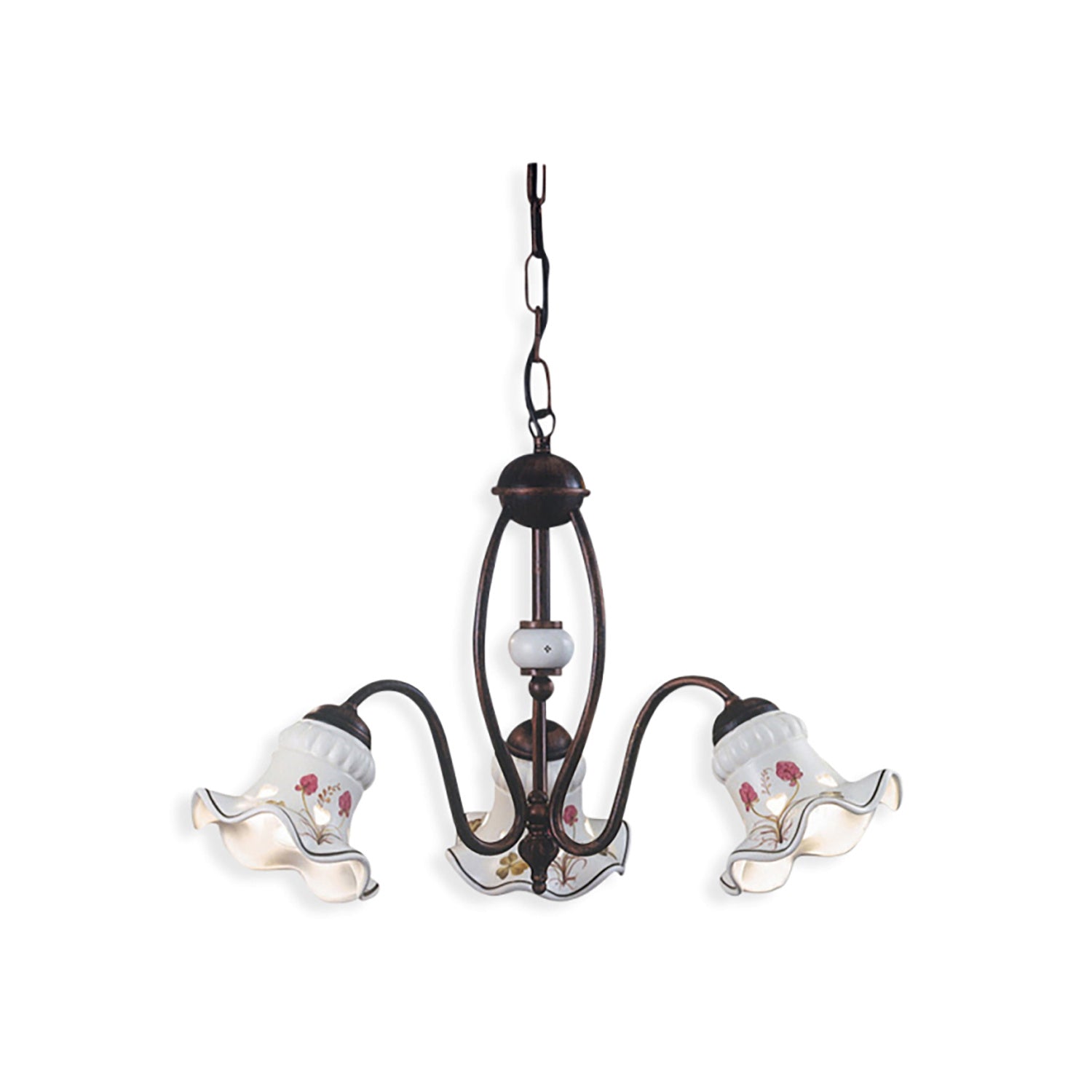 Lampadario Classico Chieti Metallo E Ceramica Nero Sfumato Rame 3 Luci E14