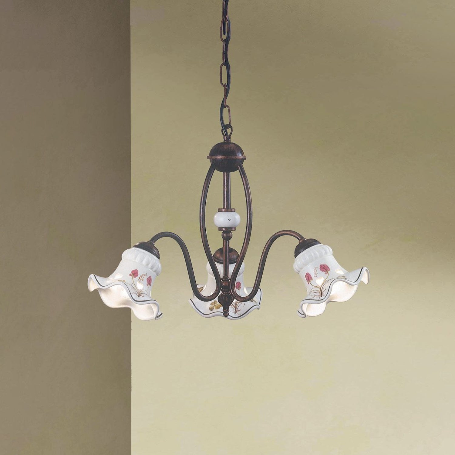 Lampadario Classico Chieti Metallo E Ceramica Nero Sfumato Rame 3 Luci E14