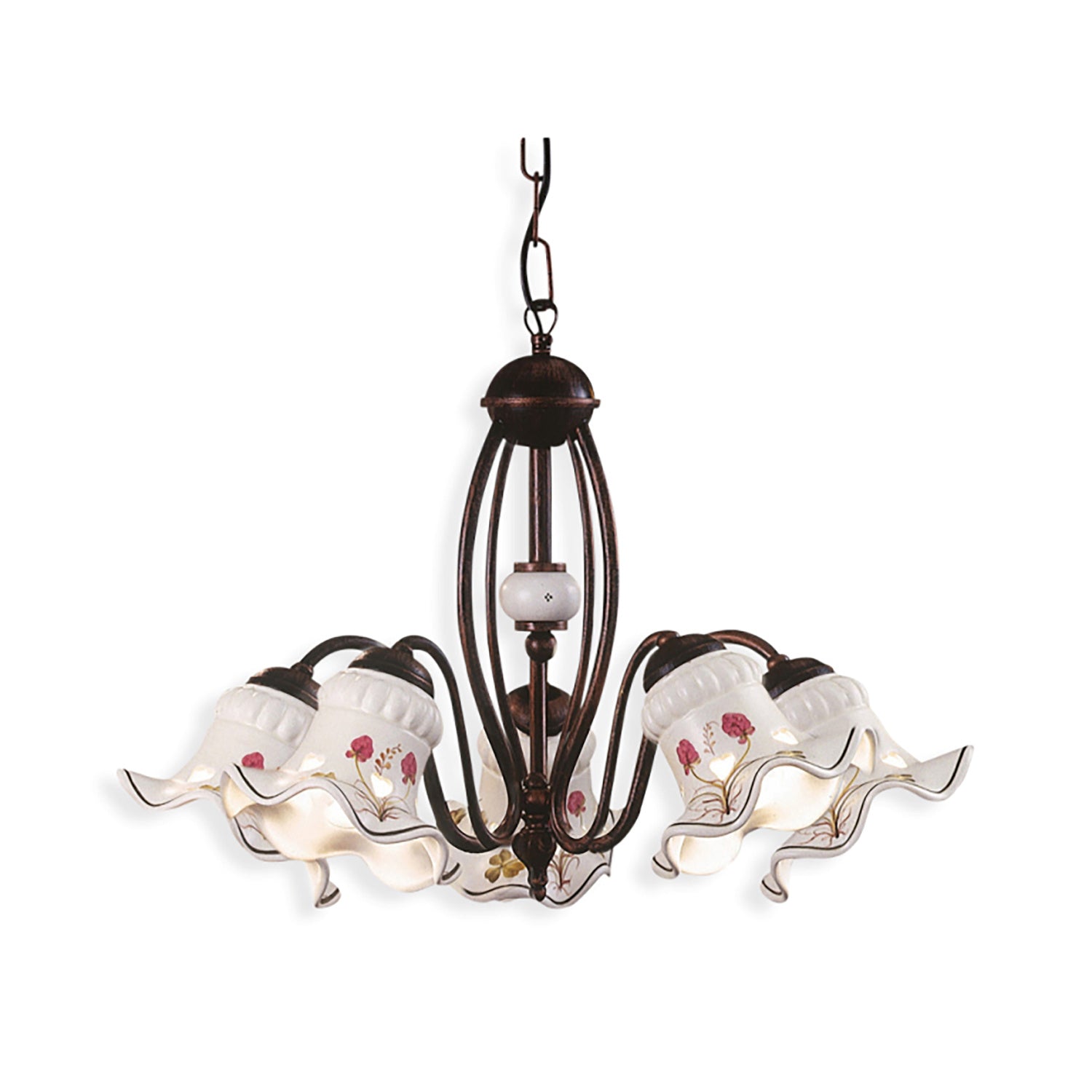 Lampadario Classico Chieti Metallo E Ceramica Nero Sfumato Rame 5 Luci E14