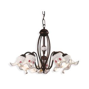 Lampadario Classico Chieti Metallo E Ceramica Nero Sfumato Rame 5 Luci E14