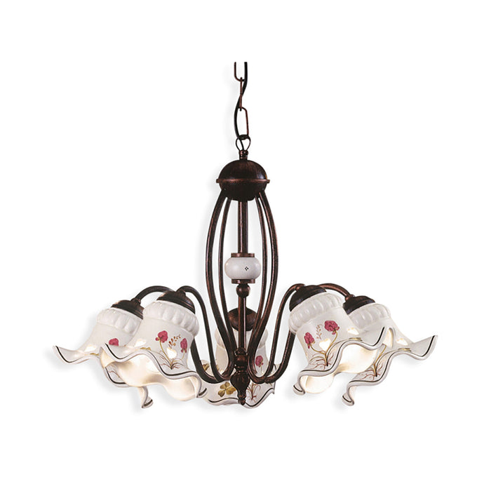 Lampadario Classico Chieti Metallo E Ceramica Nero Sfumato Rame 5 Luci E14