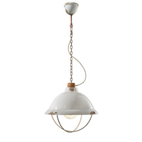 Lampadario Industrial Ferro E Ceramica Con Rete Vintage Bianco 1 Luce E27 40Cm