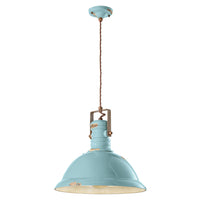 Lampadario Industrial Ferro E Ceramica Vintage Azzurro 1 Luce E27 40Cm