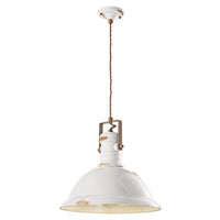 Lampadario Industrial Ferro E Ceramica Vintage Bianco 1 Luce E27 40Cm