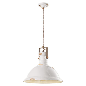 Lampadario Industrial Ferro E Ceramica Vintage Bianco 1 Luce E27 40Cm