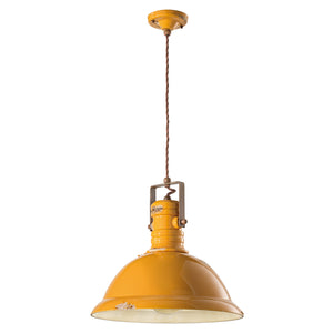 Lampadario Industrial Ferro E Ceramica Vintage Giallo 1 Luce E27 40Cm