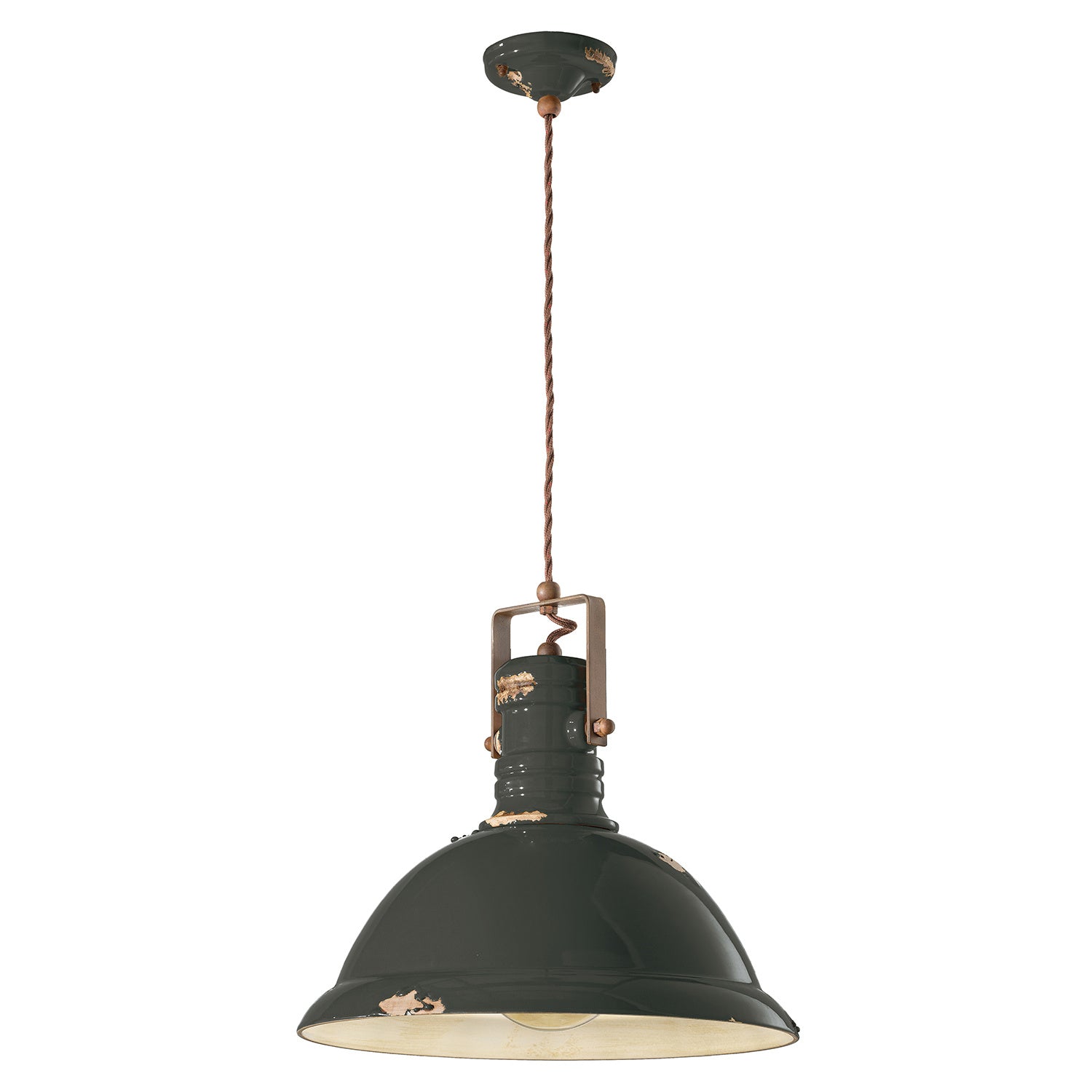 Lampadario Industrial Ferro E Ceramica Vintage Nero 1 Luce E27 40Cm