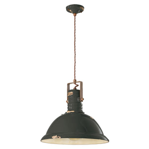 Lampadario Industrial Ferro E Ceramica Vintage Nero 1 Luce E27 40Cm