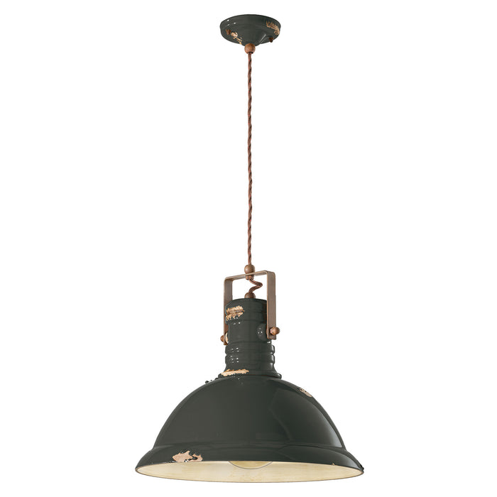 Lampadario Industrial Ferro E Ceramica Vintage Nero 1 Luce E27 40Cm