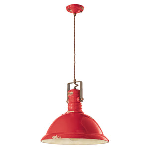 Lampadario Industrial Ferro E Ceramica Vintage Rosso 1 Luce E27 40Cm