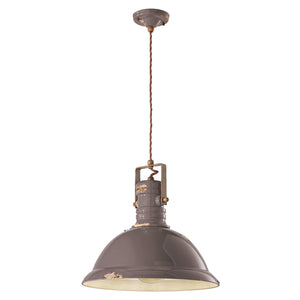 Lampadario Industrial Ferro E Ceramica Vintage Tortora 1 Luce E27 40Cm