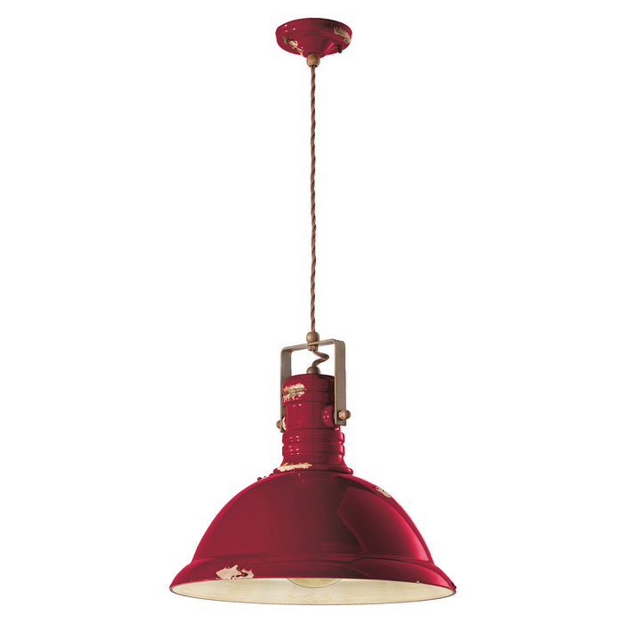 Lampadario Industrial Ferro E Ceramica Vintage Bordeaux 1 Luce E27 40Cm