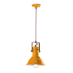 Lampadario Industrial Ferro E Ceramica Vintage Giallo 1 Luce E27 23Cm