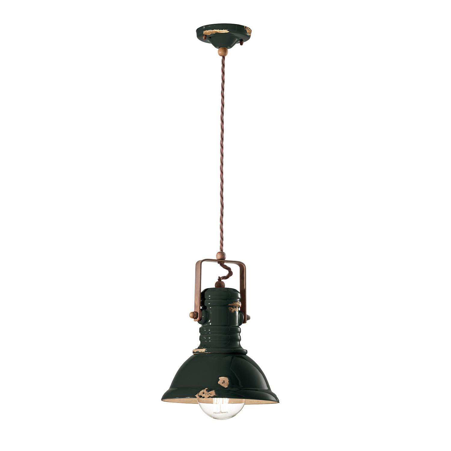 Lampadario Industrial Ferro E Ceramica Vintage Nero 1 Luce E27 23Cm