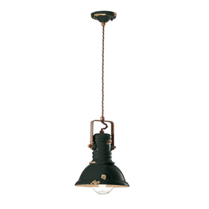 Lampadario Industrial Ferro E Ceramica Vintage Nero 1 Luce E27 23Cm