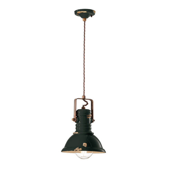 Lampadario Industrial Ferro E Ceramica Vintage Nero 1 Luce E27 23Cm