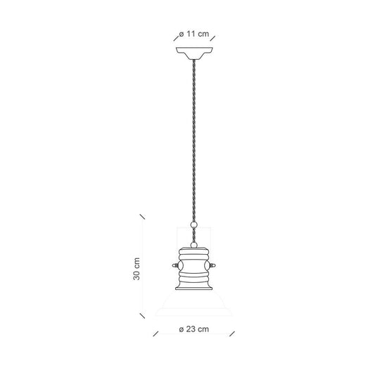 Lampadario Industrial Ferro E Ceramica Vintage Nero 1 Luce E27 23Cm