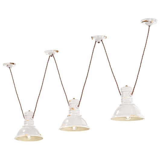 Lampadario Industrial Ferro E Ceramica Vintage Bianco 3 Luci E27
