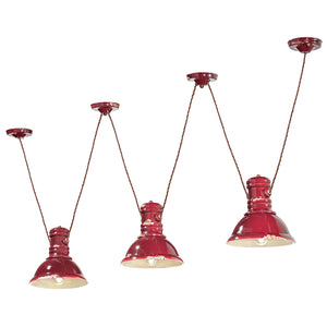 Lampadario Industrial Ferro E Ceramica Vintage Bordeaux 3 Luci E27