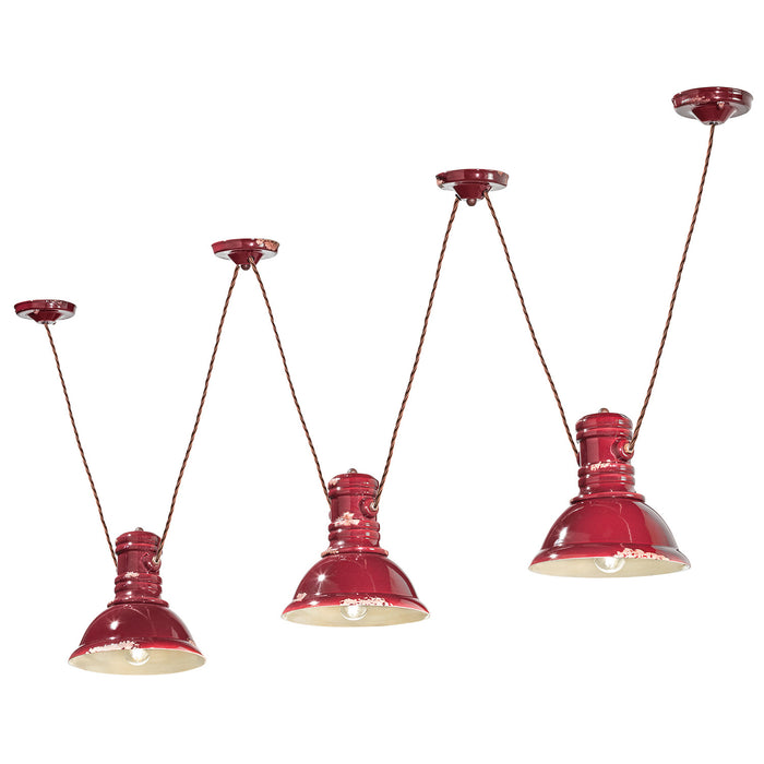 Lampadario Industrial Ferro E Ceramica Vintage Bordeaux 3 Luci E27