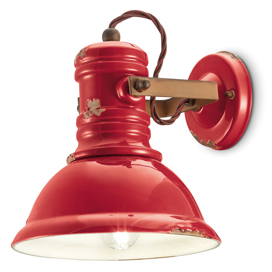 Applique Industrial Ferro E Ceramica Vintage Rosso 1 Luce E27