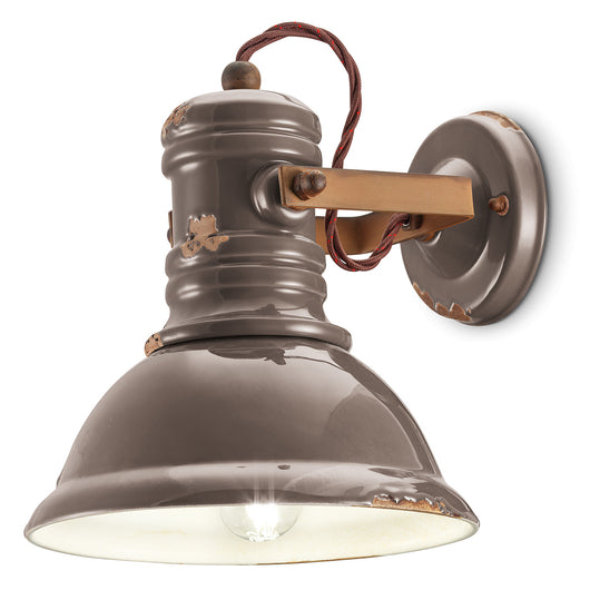 Applique Industrial Ferro E Ceramica Vintage Tortora 1 Luce E27