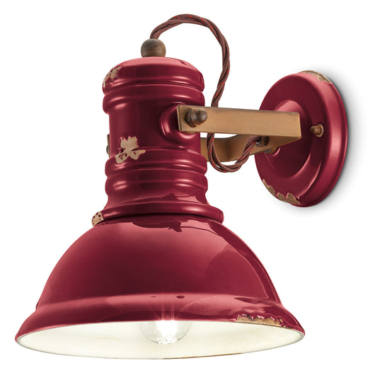 Applique Industrial Ferro E Ceramica Vintage Bordeaux 1 Luce E27