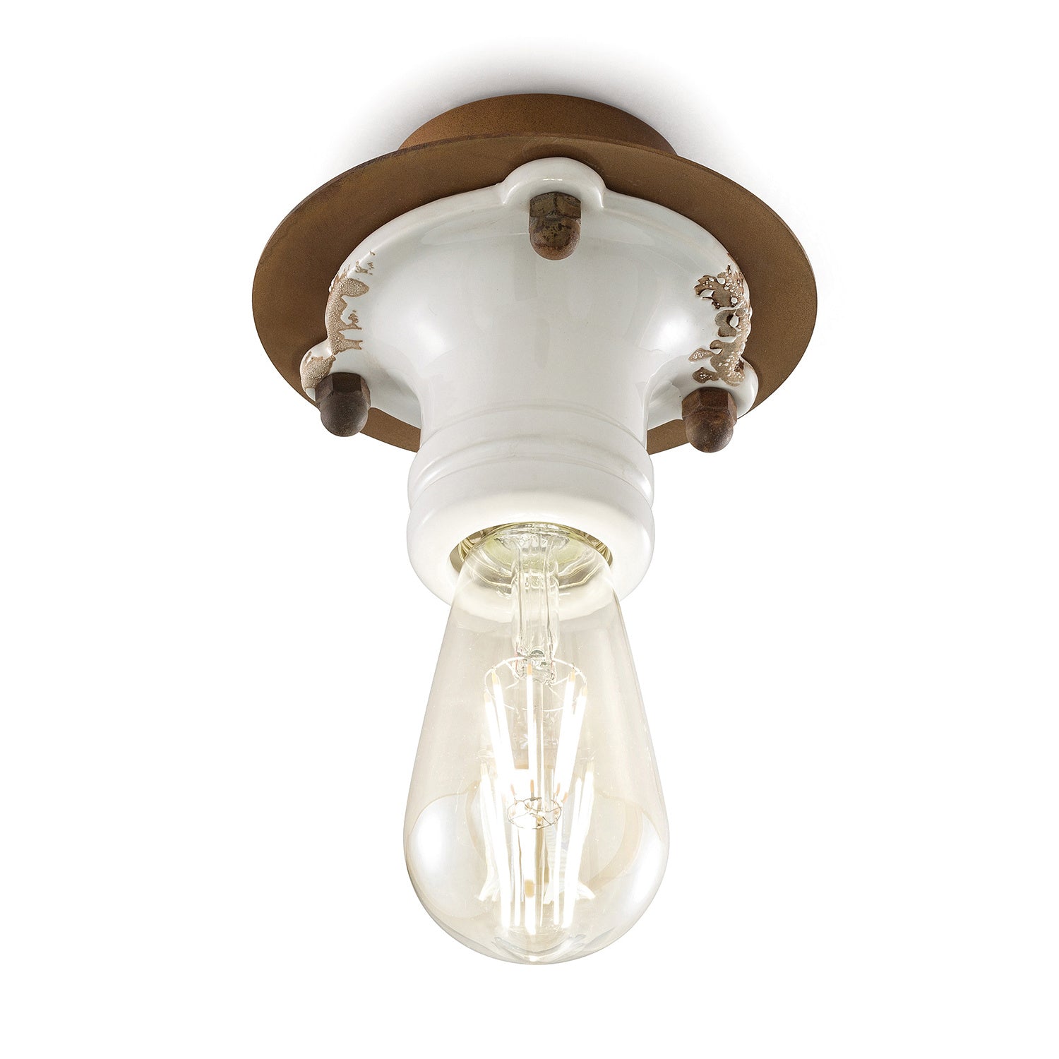 Plafoniera Industrial Pipes Ferro E Ceramica Vintage Bianco 1 Luce E27